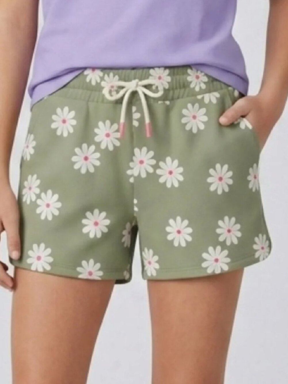 Cat & Jack Girls Daisy Print Shorts Sage Green Pull On Summer Size L NWT